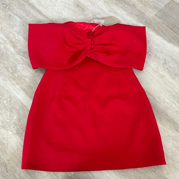 NEW Meshki Gwyneth Off Shoulder Bow Mini Dress in Red - Picture 11 of 11
